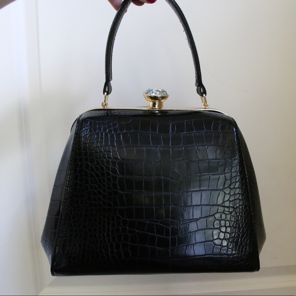 Vintage style vegan leather top handle purse